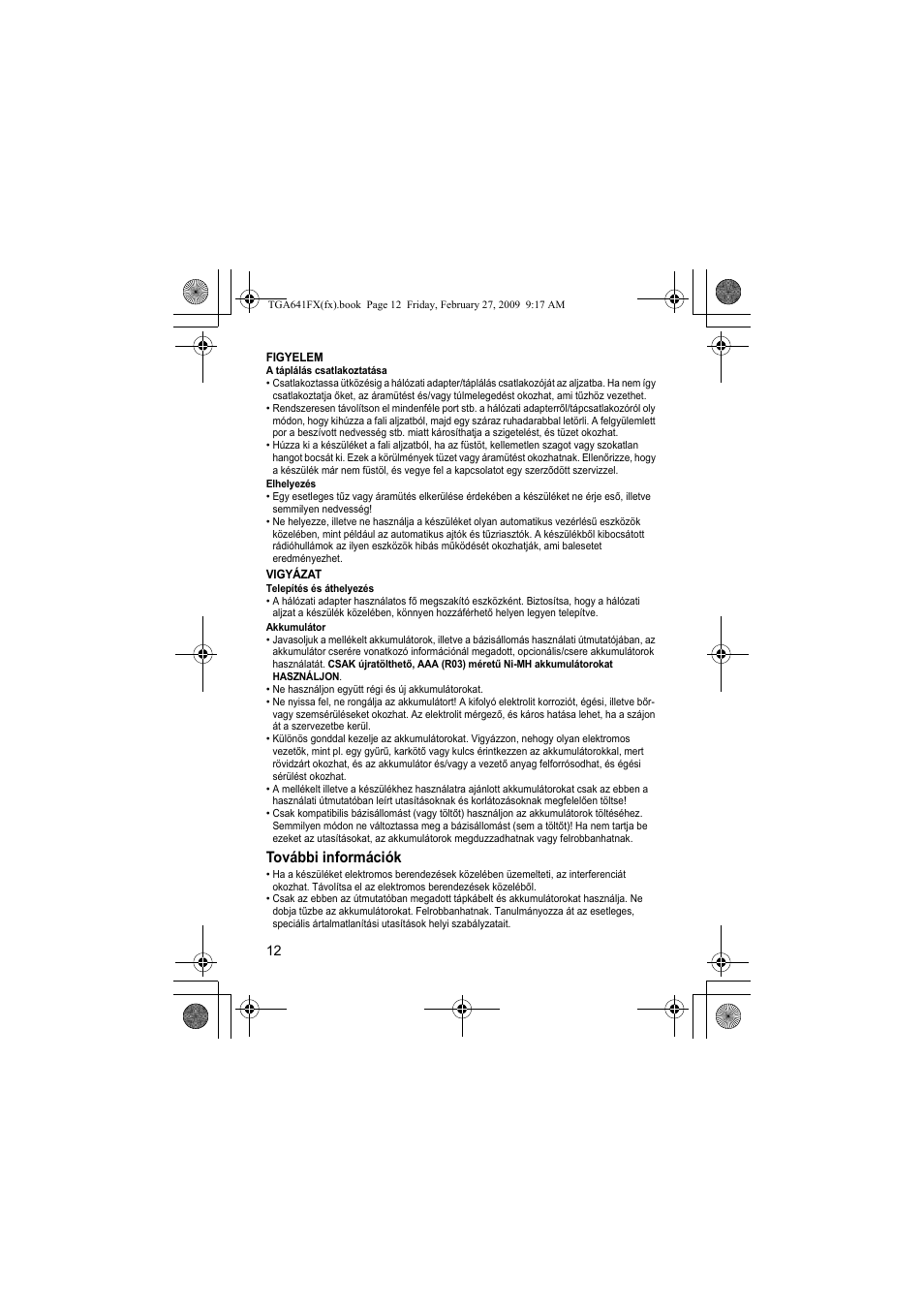 További információk | Panasonic KXTGA641FX User Manual | Page 12 / 36