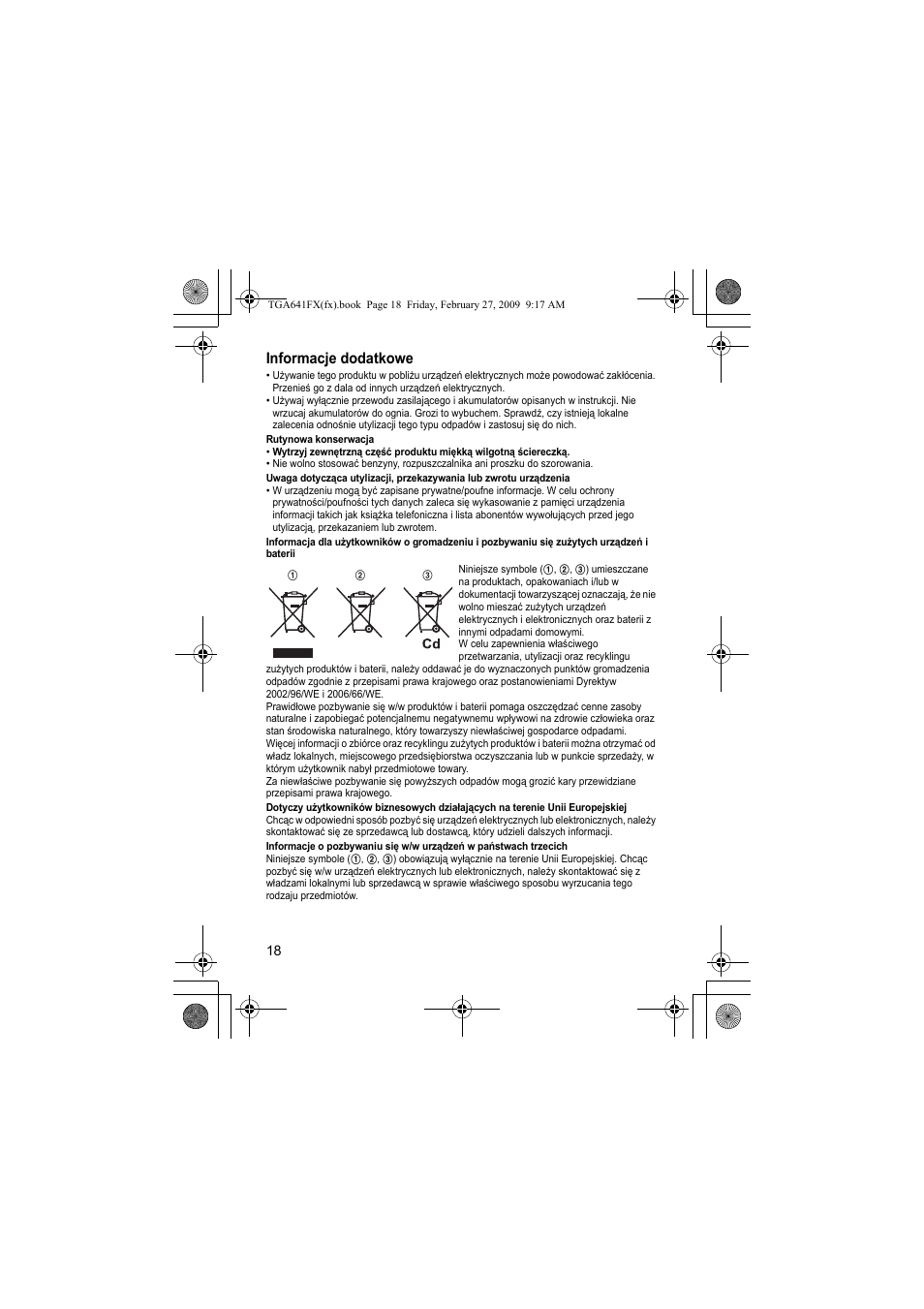 Informacje dodatkowe | Panasonic KXTGA641FX User Manual | Page 18 / 36