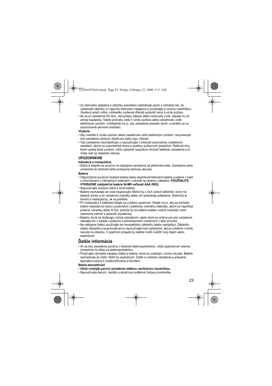 Ďalšie informácie | Panasonic KXTGA641FX User Manual | Page 23 / 36