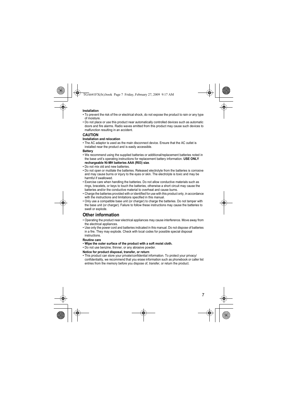 Other information | Panasonic KXTGA641FX User Manual | Page 7 / 36