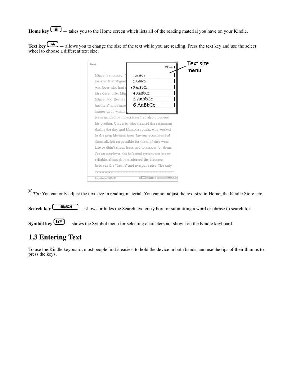 3 entering text | Amazon Technologies Kindle D00111 User Manual | Page 19 / 89