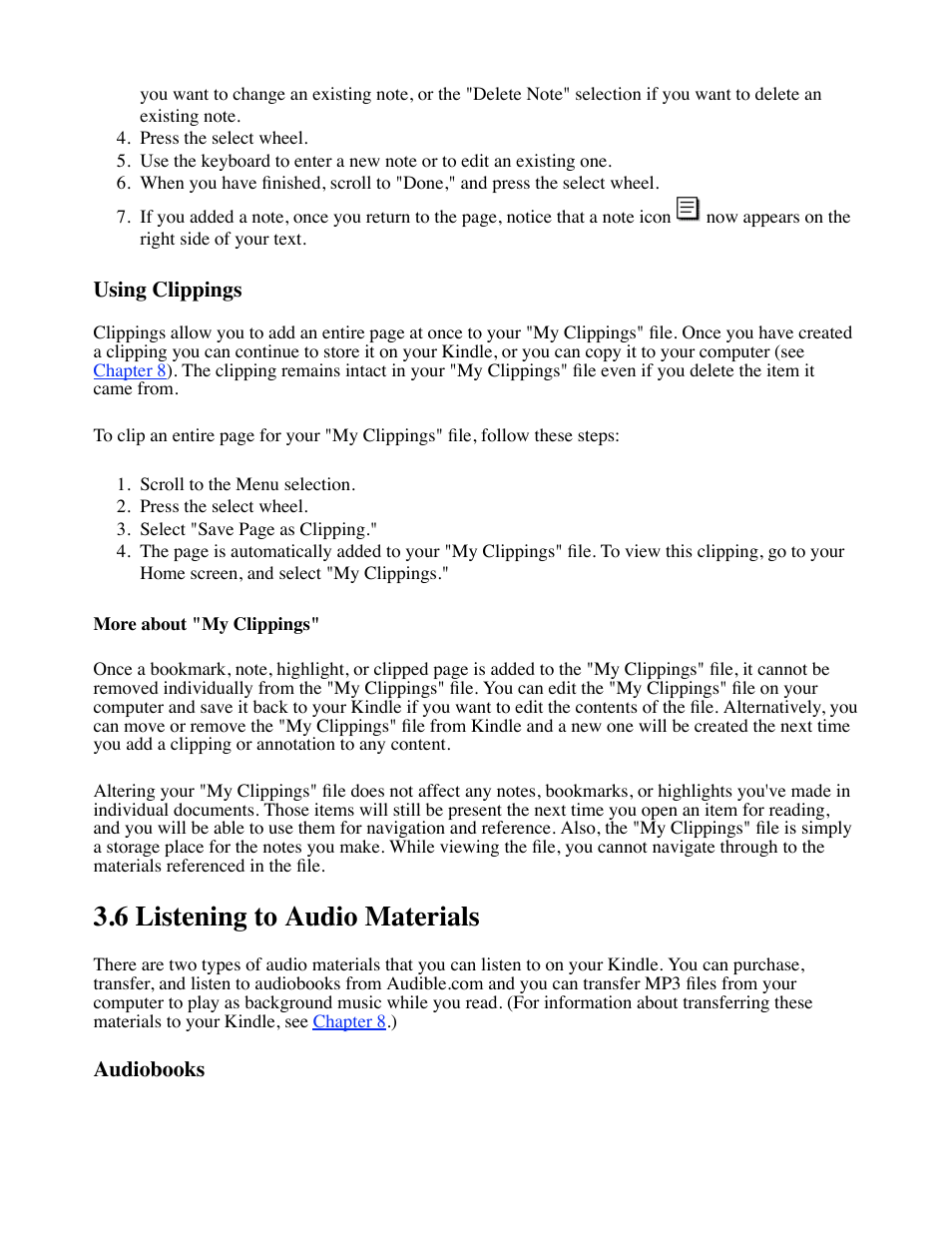 6 listening to audio materials | Amazon Technologies Kindle D00111 User Manual | Page 44 / 89