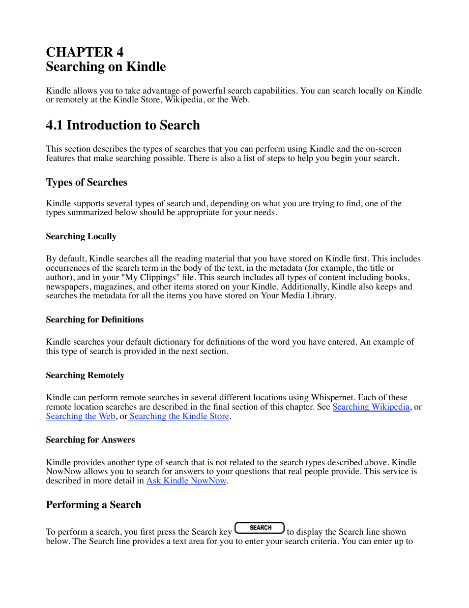 Chapter 4, Chapter 4 searching on kindle, 1 introduction to search | Amazon Technologies Kindle D00111 User Manual | Page 47 / 89