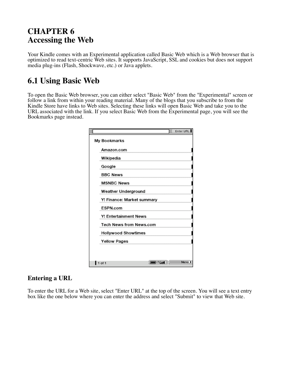 Chapter 6, Chapter 6 accessing the web, 1 using basic web | Amazon Technologies Kindle D00111 User Manual | Page 63 / 89