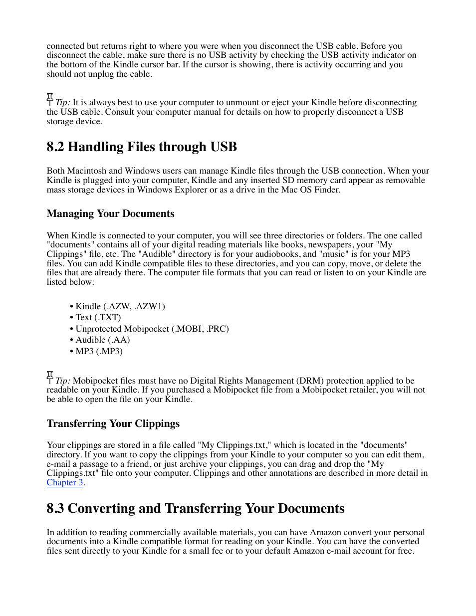 2 handling files through usb, 3 converting and transferring your documents | Amazon Technologies Kindle D00111 User Manual | Page 75 / 89