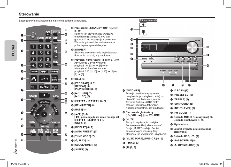 Sterowanie, 5po ls k i polski | Panasonic SCPM02EP User Manual | Page 14 / 48