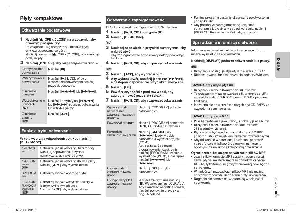 Płyty kompaktowe, 6po ls k i polski | Panasonic SCPM02EP User Manual | Page 15 / 48