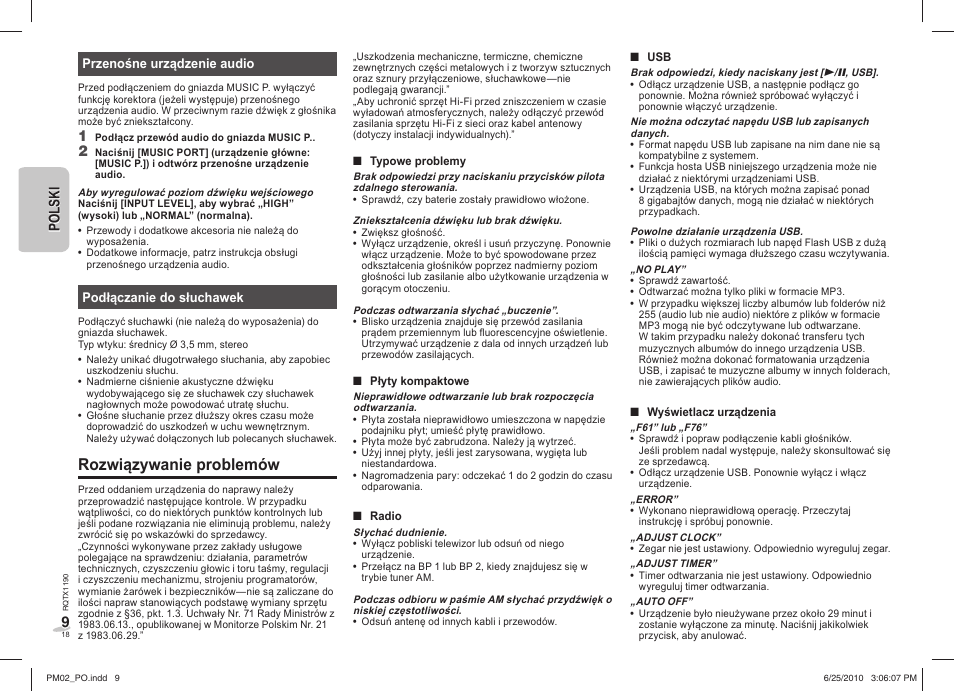Rozwiązywanie problemów, 9po ls k i polski | Panasonic SCPM02EP User Manual | Page 18 / 48