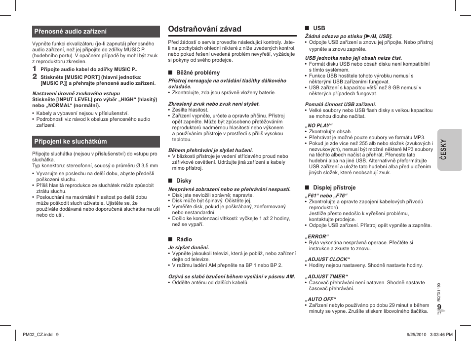 Odstraňování závad | Panasonic SCPM02EP User Manual | Page 27 / 48