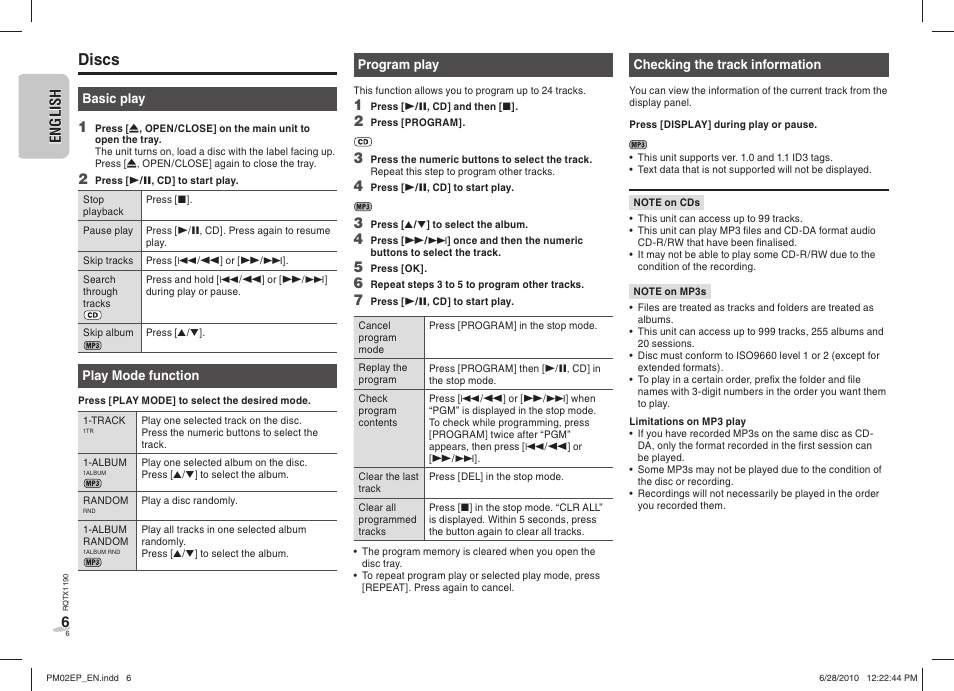 Discs | Panasonic SCPM02EP User Manual | Page 6 / 48