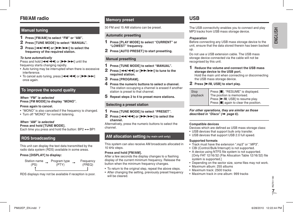 Fm/am radio | Panasonic SCPM02EP User Manual | Page 7 / 48