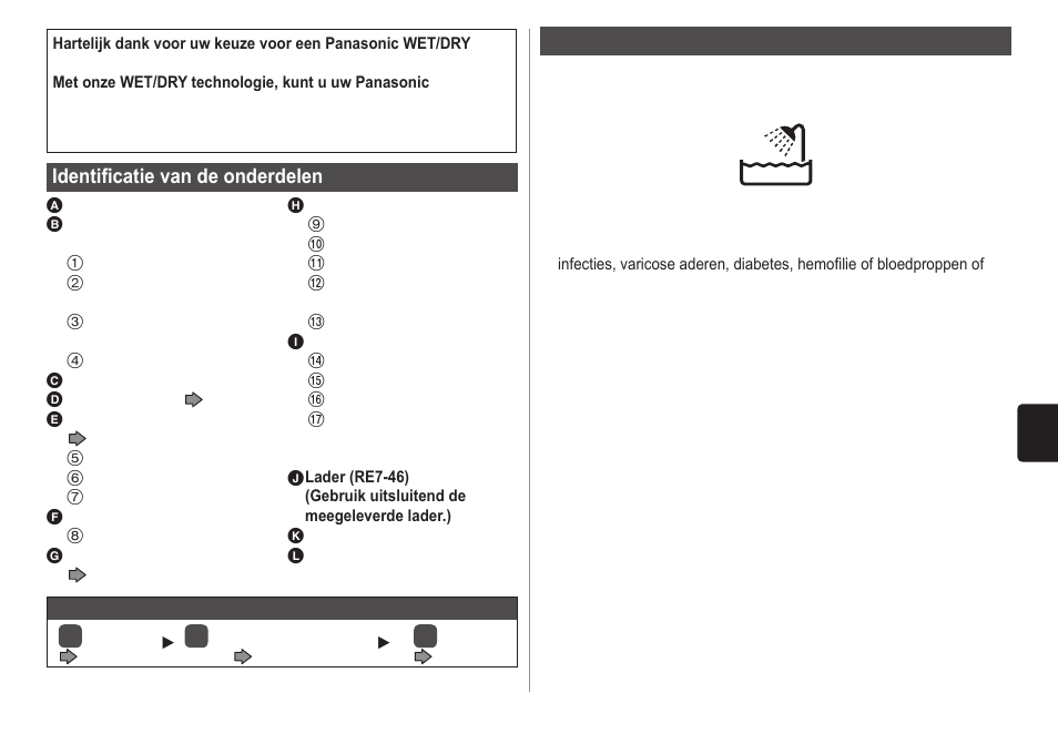 Identificatie van de onderdelen, Belangrijk | Panasonic ESWD70 User Manual | Page 43 / 138