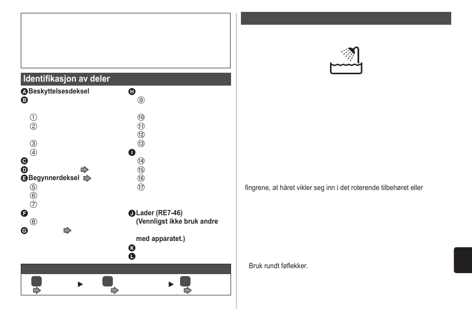 Identifikasjon av deler, Viktig | Panasonic ESWD70 User Manual | Page 59 / 138