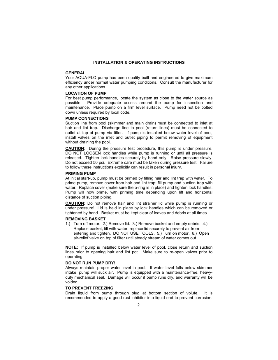 Aqua Flo A Series User Manual | Page 2 / 8