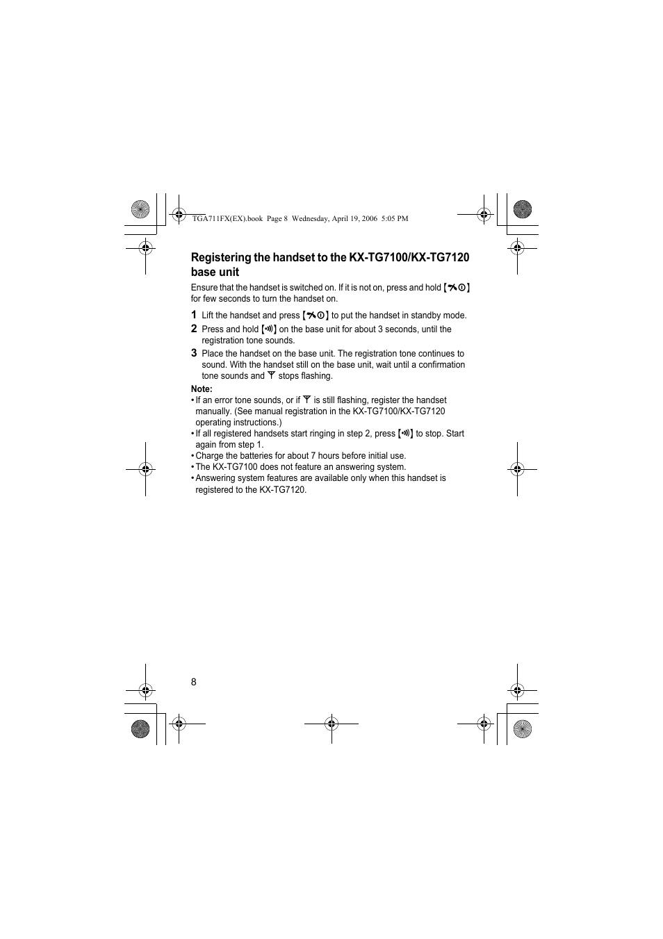 Note | Panasonic KXTGA711FX User Manual | Page 8 / 40