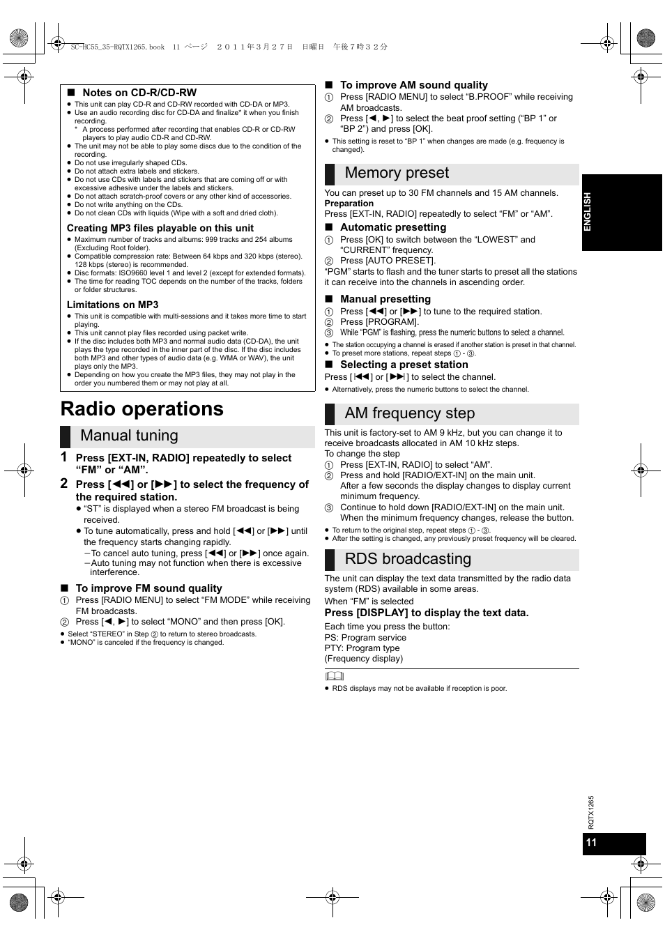 Radio operations | Panasonic SCHC35EP User Manual | Page 11 / 92