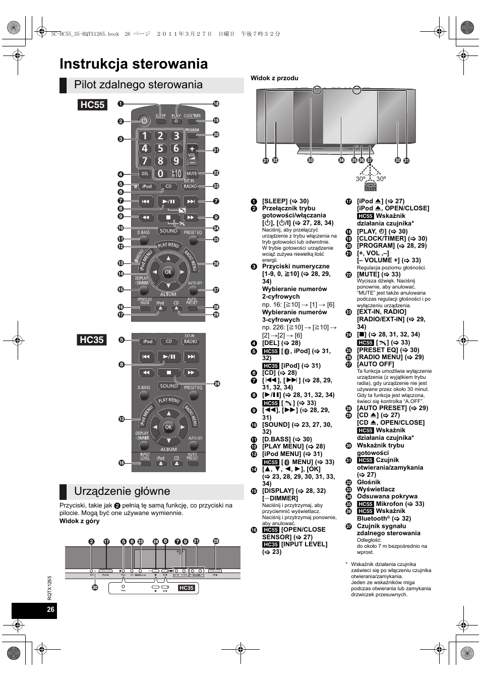 Instrukcja sterowania | Panasonic SCHC35EP User Manual | Page 26 / 92