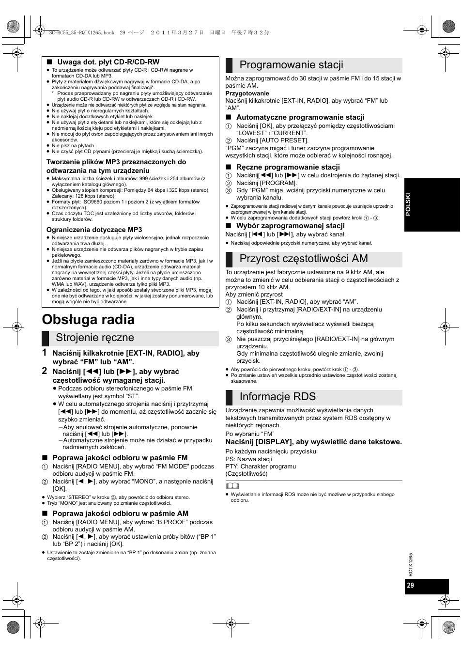 Obsługa radia | Panasonic SCHC35EP User Manual | Page 29 / 92