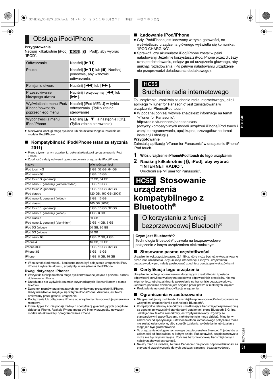 Obsługa ipod/iphone | Panasonic SCHC35EP User Manual | Page 31 / 92