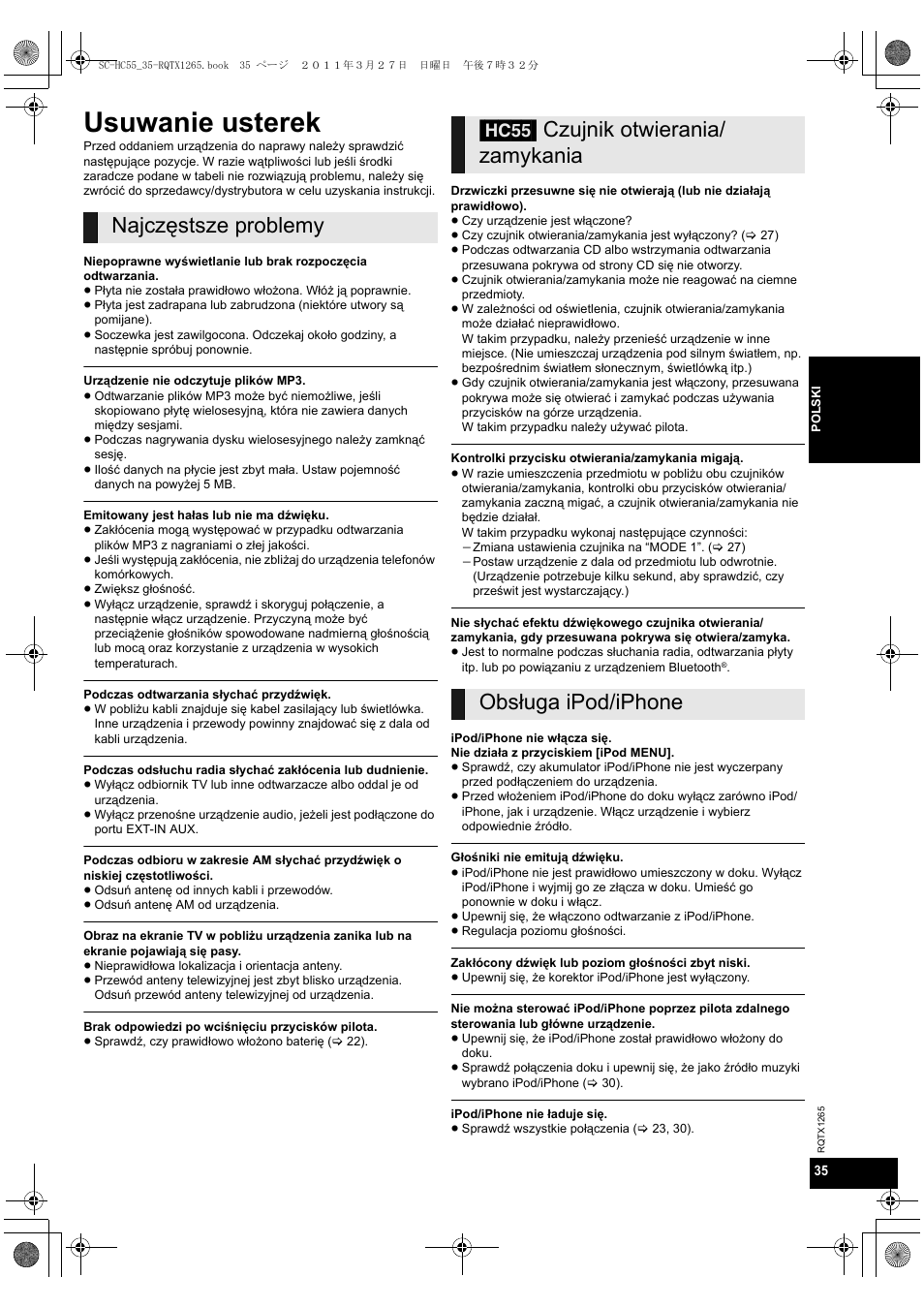 Usuwanie usterek | Panasonic SCHC35EP User Manual | Page 35 / 92