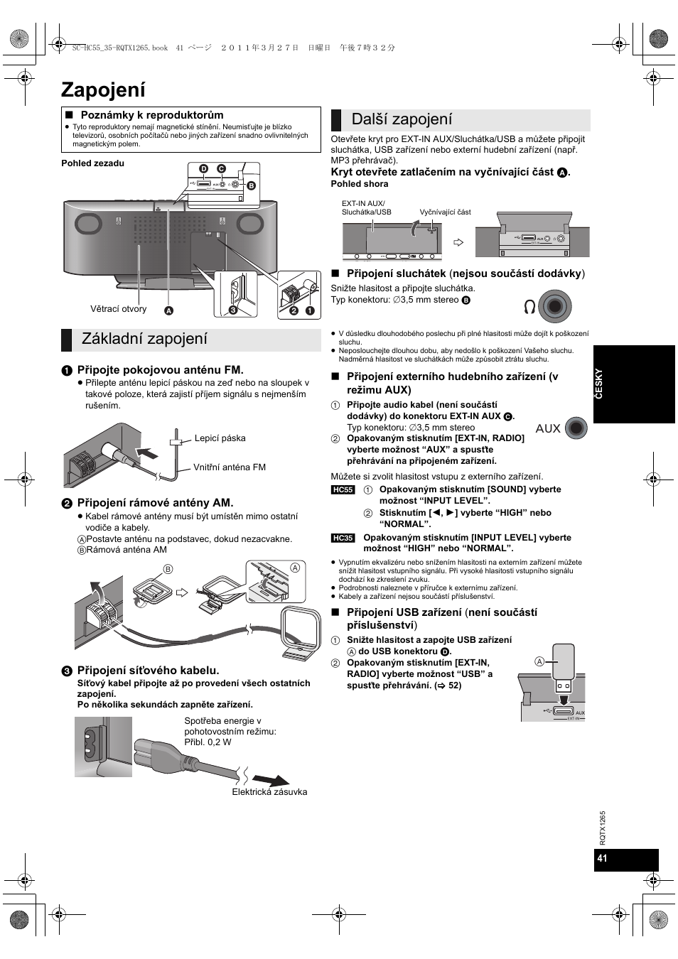 Zapojení, Základní zapojení, Další zapojení | Panasonic SCHC35EP User Manual | Page 41 / 92