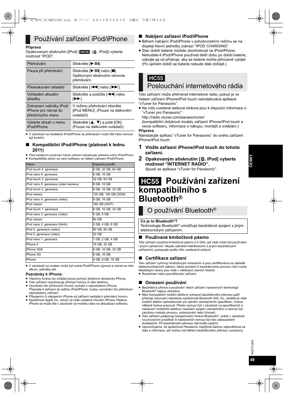 Používání zařízení ipod/iphone | Panasonic SCHC35EP User Manual | Page 49 / 92