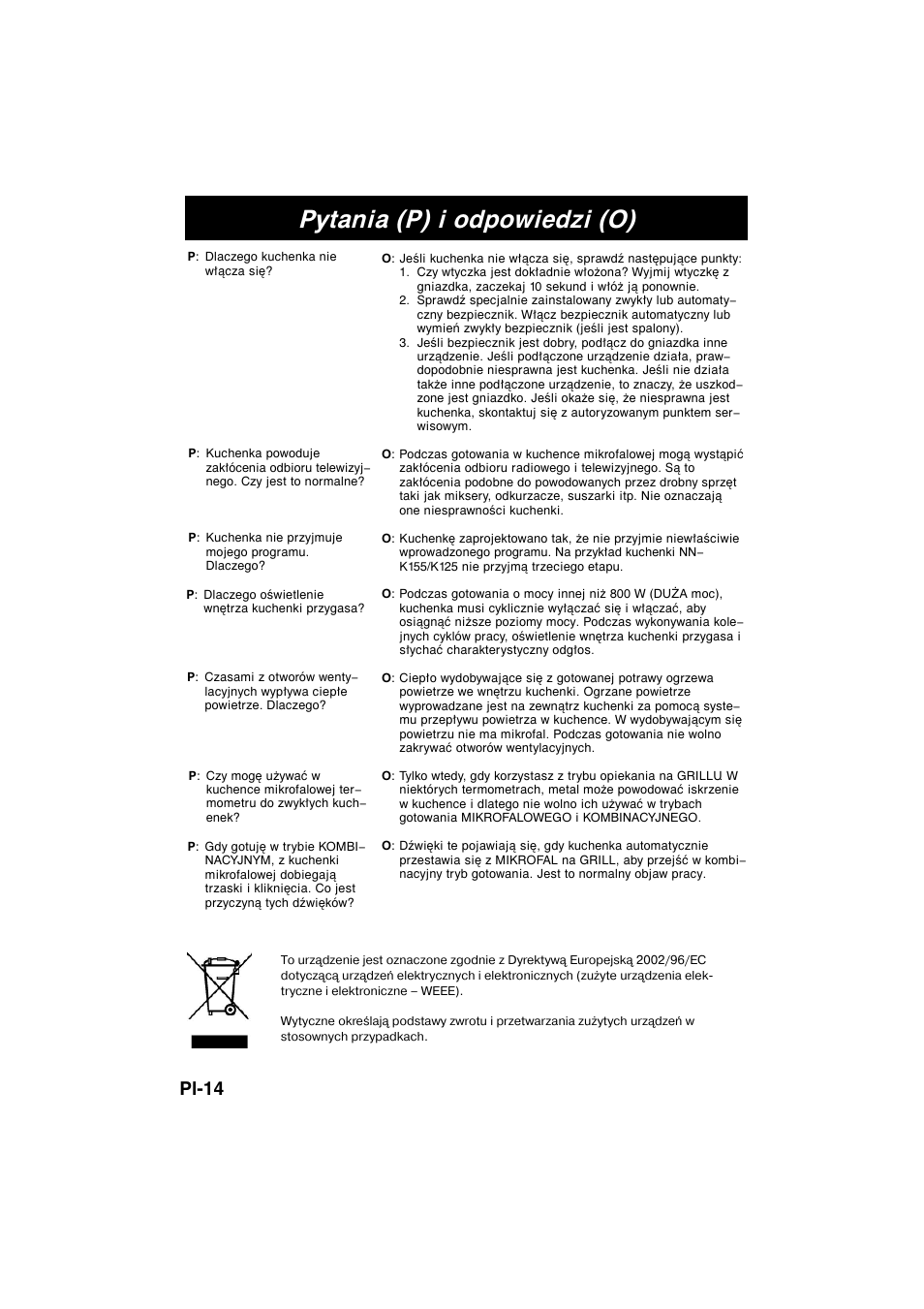 Pytania (p) i odpowiedzi (o), Pl-14 | Panasonic NNK135MBEPG User Manual | Page 16 / 17