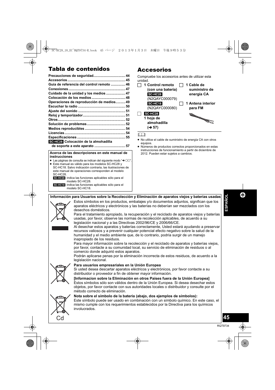 Panasonic SCHC28EC User Manual | Page 45 / 100