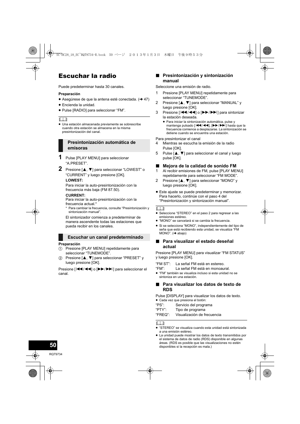 Escuchar la radio | Panasonic SCHC28EC User Manual | Page 50 / 100