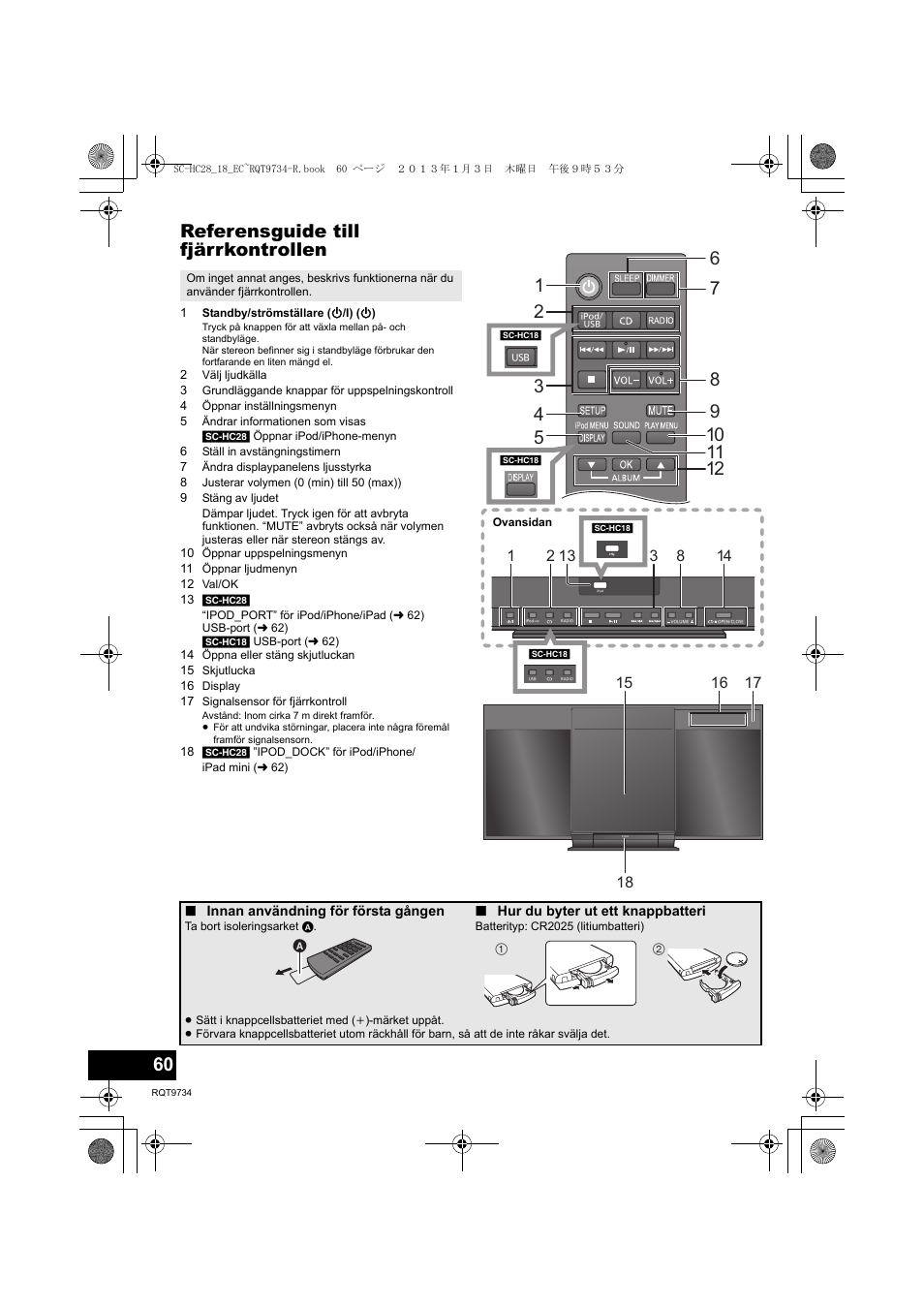 Referensguide till fjärrkontrollen | Panasonic SCHC28EC User Manual | Page 60 / 100