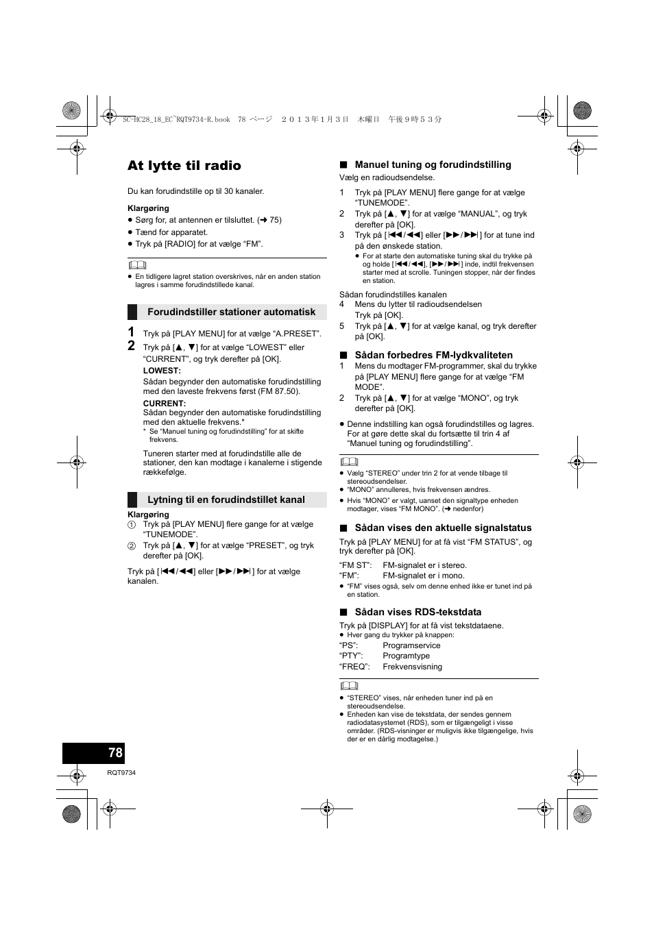 At lytte til radio | Panasonic SCHC28EC User Manual | Page 78 / 100