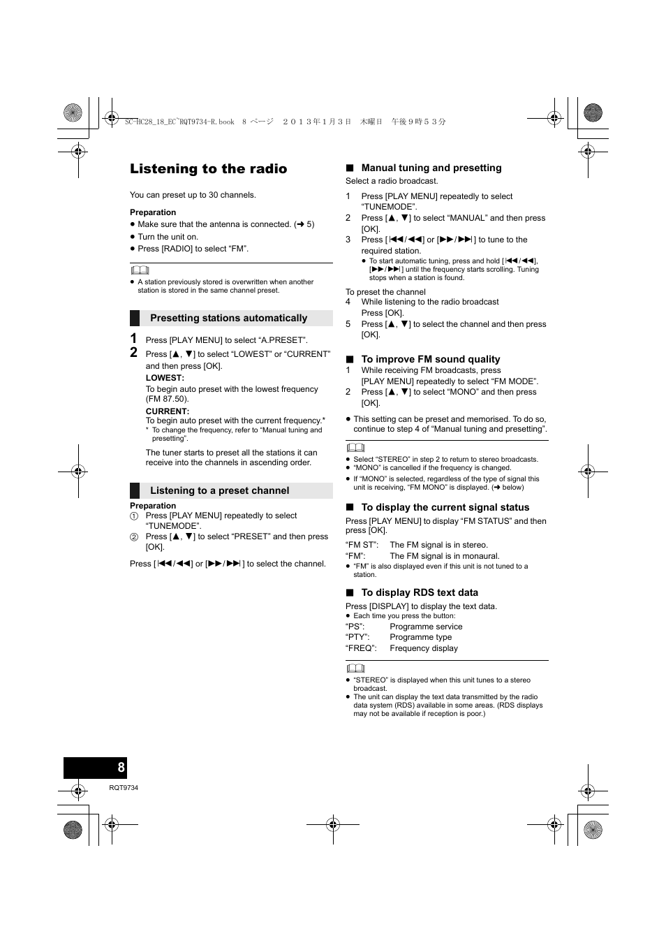 Listening to the radio | Panasonic SCHC28EC User Manual | Page 8 / 100