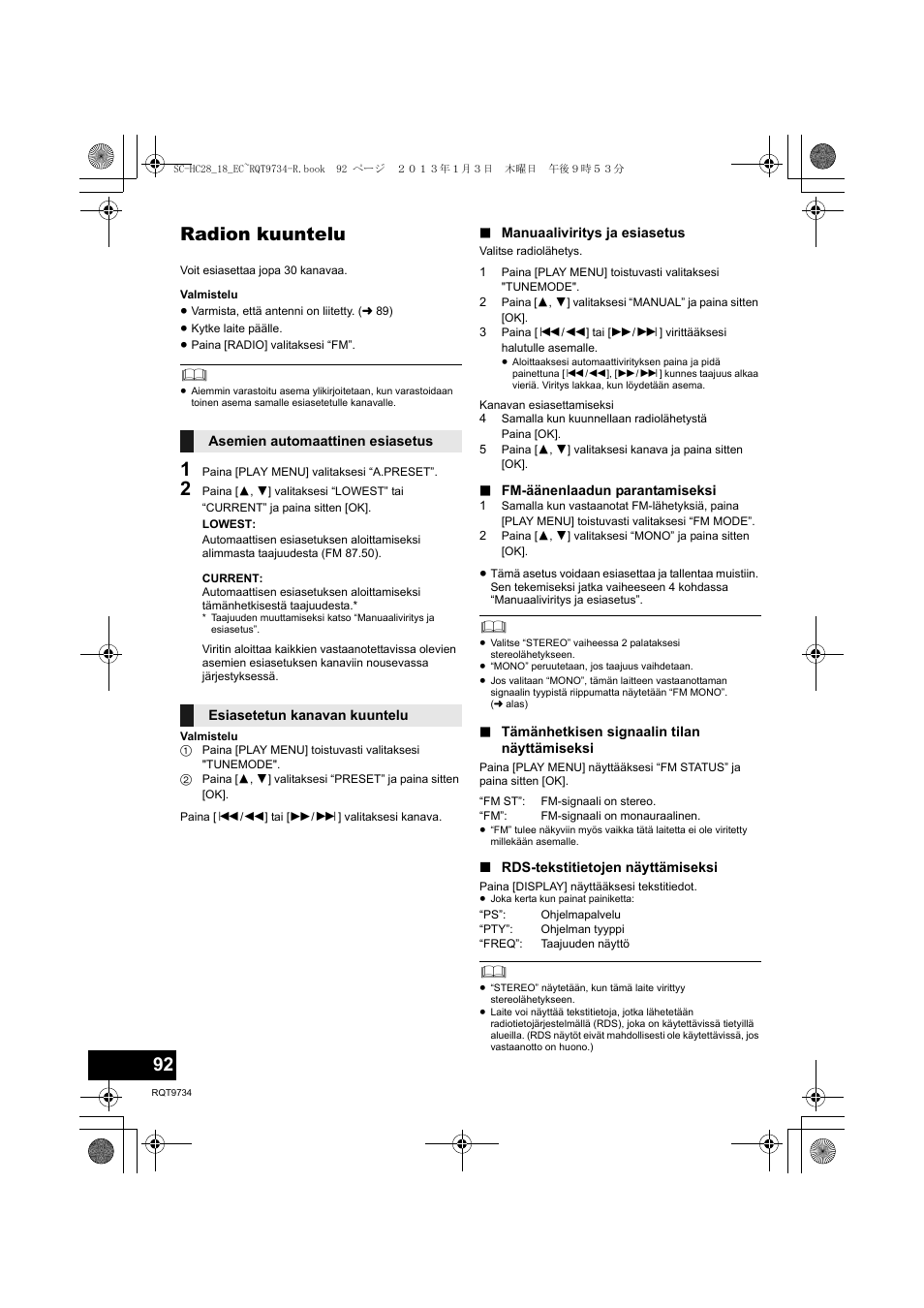 Radion kuuntelu | Panasonic SCHC28EC User Manual | Page 92 / 100