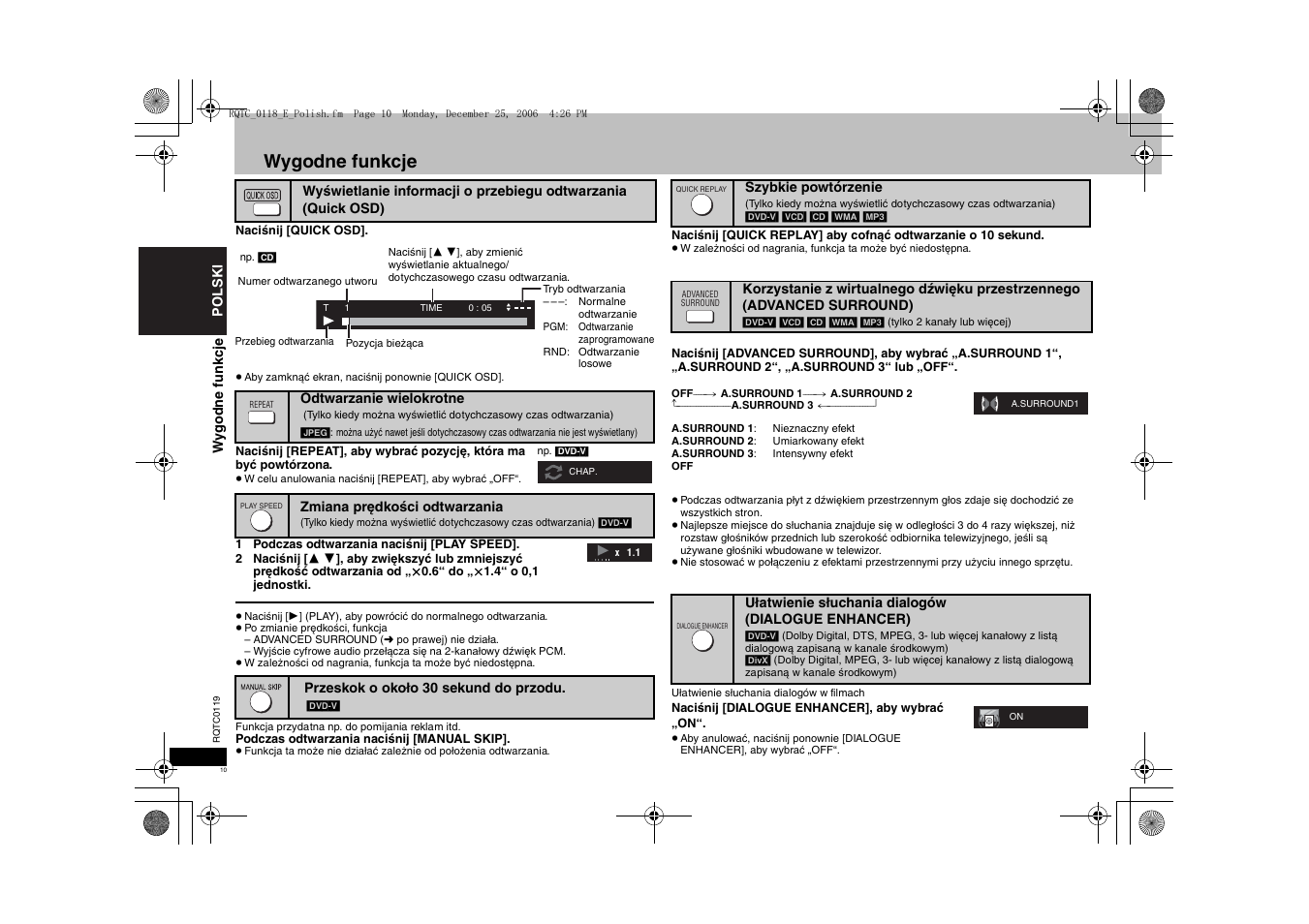 Wygodne funkcje | Panasonic DVDS33 User Manual | Page 10 / 72