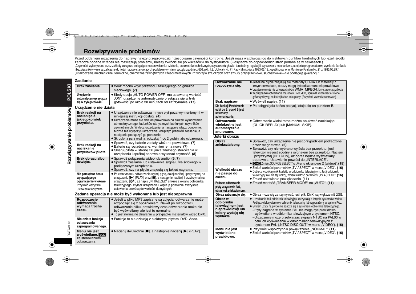 Rozwiązywanie problemów | Panasonic DVDS33 User Manual | Page 20 / 72
