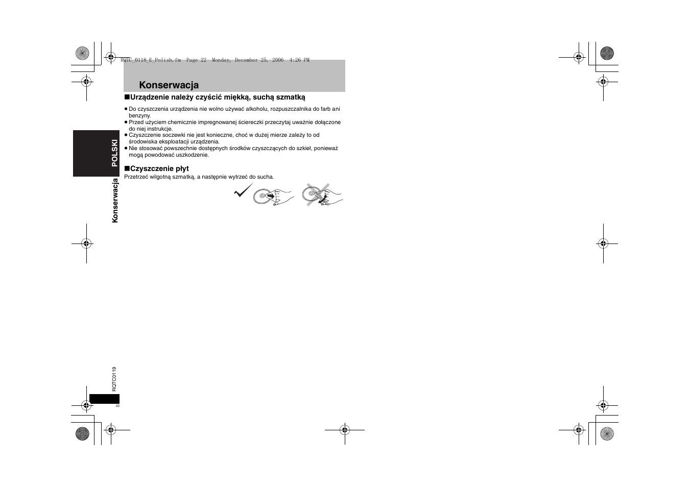 Konserwacja | Panasonic DVDS33 User Manual | Page 22 / 72