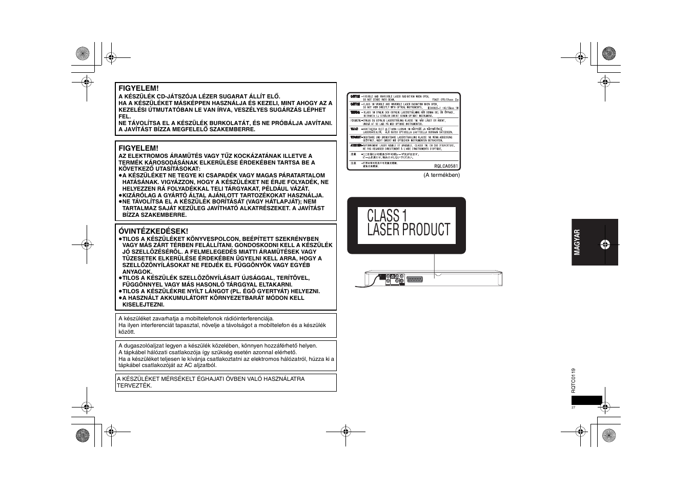 Class 1 laser product | Panasonic DVDS33 User Manual | Page 27 / 72