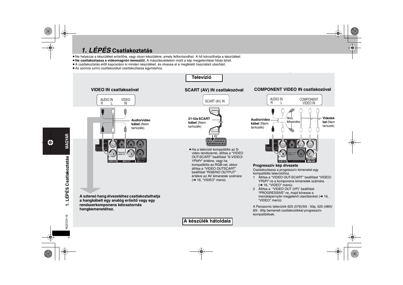 Lépés, Csatlakoztatás | Panasonic DVDS33 User Manual | Page 30 / 72