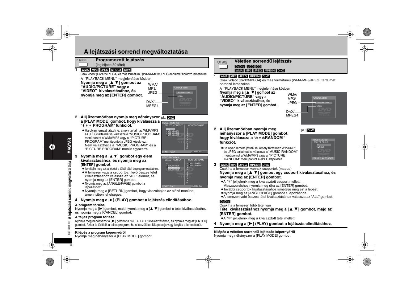 A lejátszási sorrend megváltoztatása | Panasonic DVDS33 User Manual | Page 38 / 72