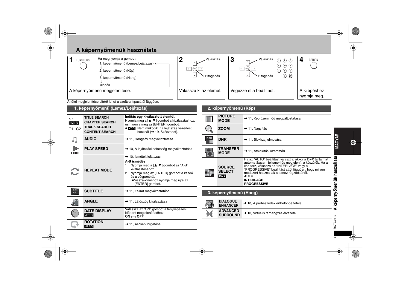 A képernyőmenük használata | Panasonic DVDS33 User Manual | Page 39 / 72