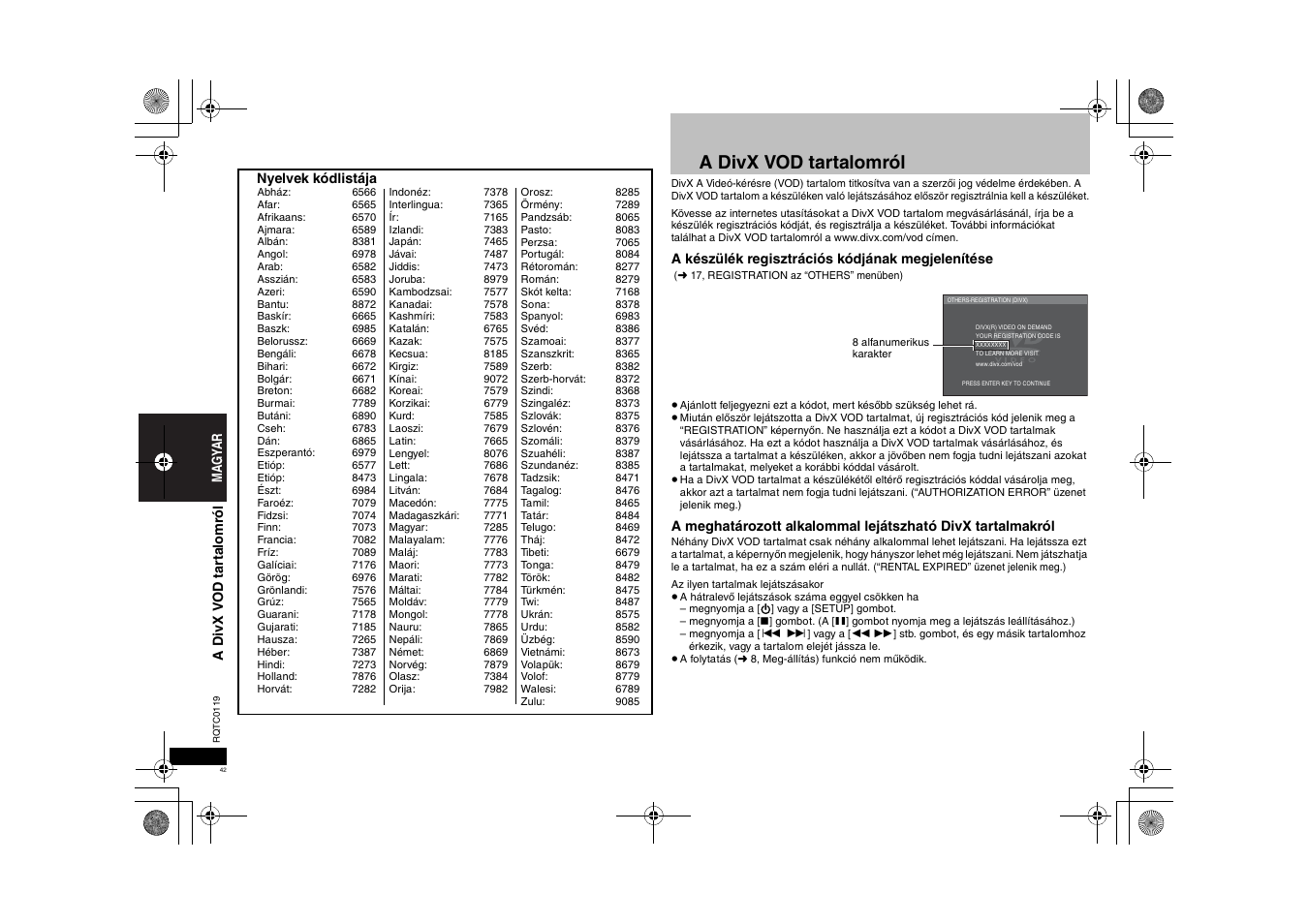 A divx vod tartalomról | Panasonic DVDS33 User Manual | Page 42 / 72