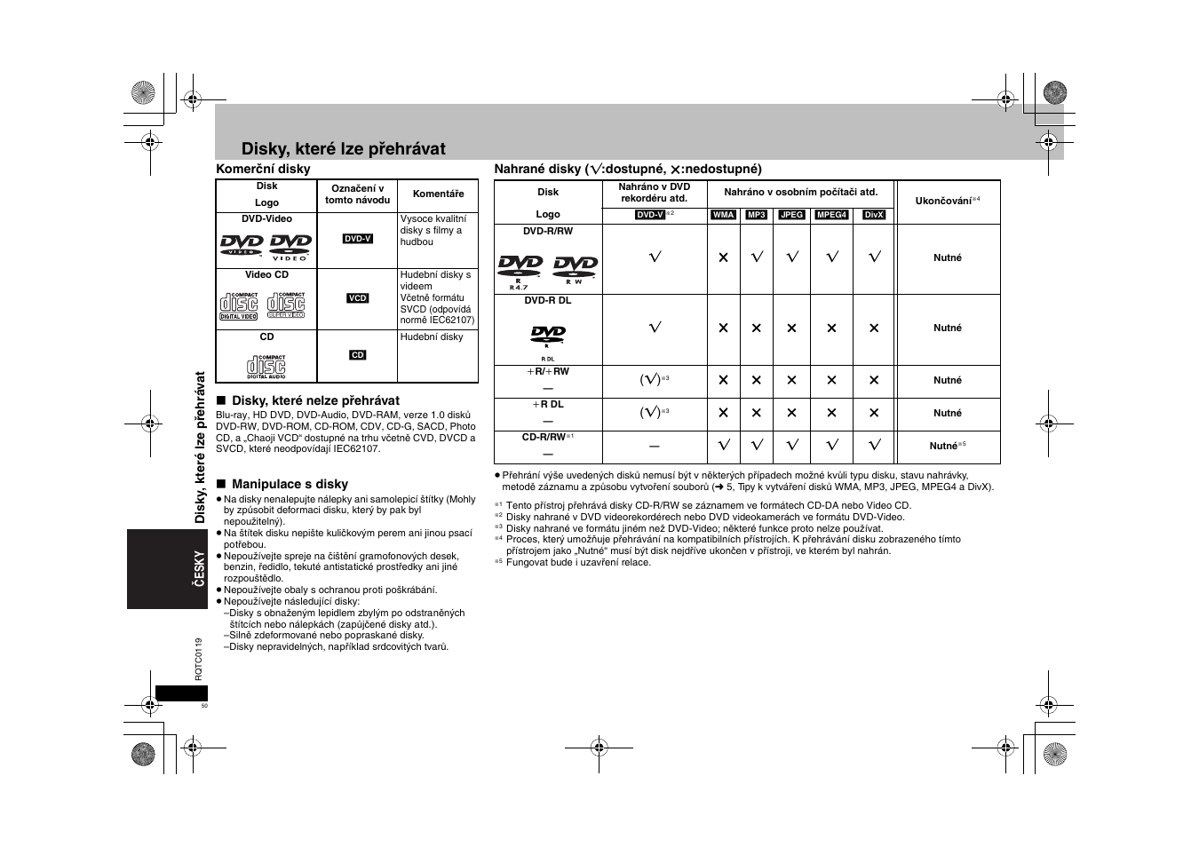 Disky, které lze přehrávat | Panasonic DVDS33 User Manual | Page 50 / 72