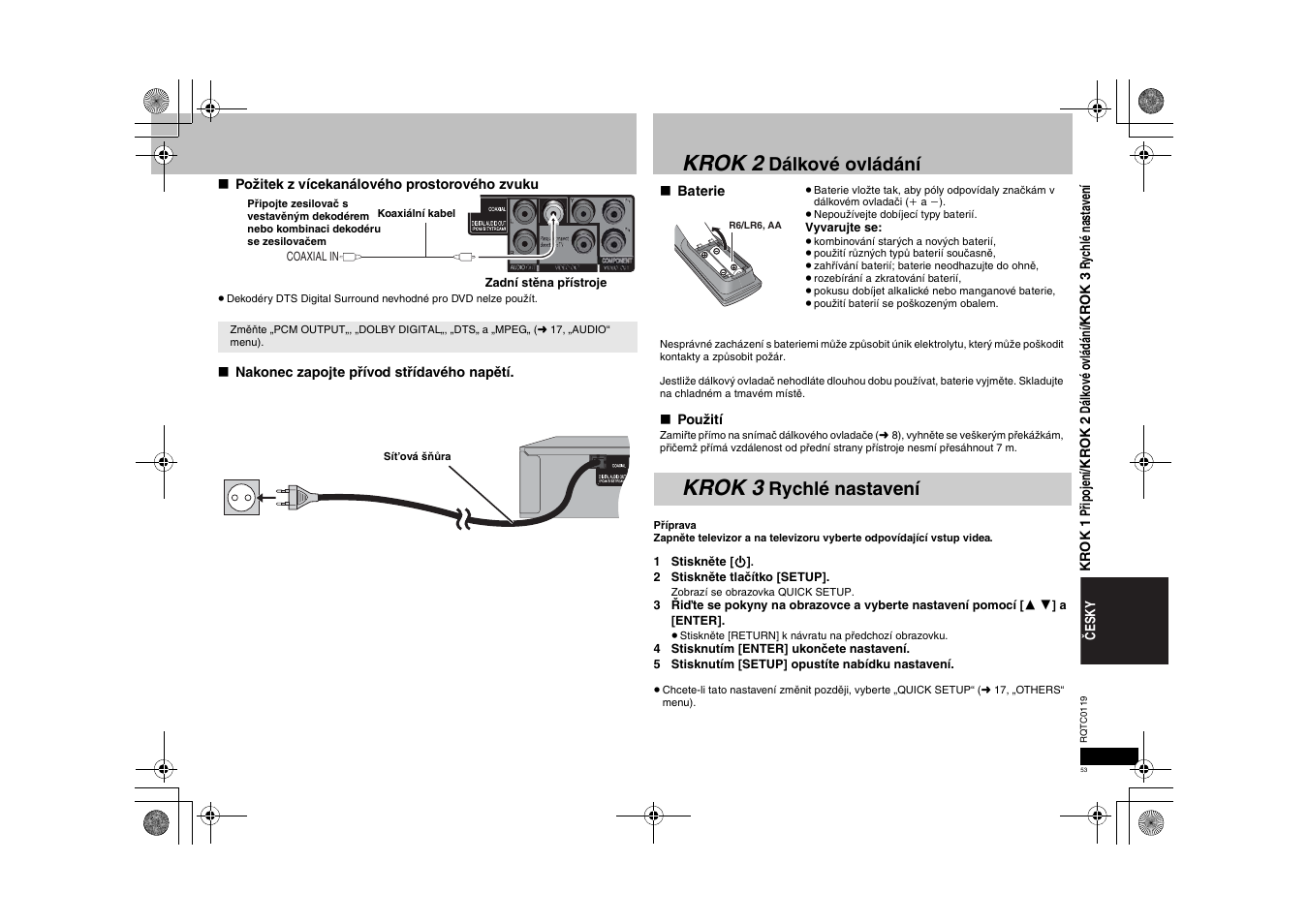 Krok 2, Krok 3, Dálkové ovládání | Rychlé nastavení | Panasonic DVDS33 User Manual | Page 53 / 72