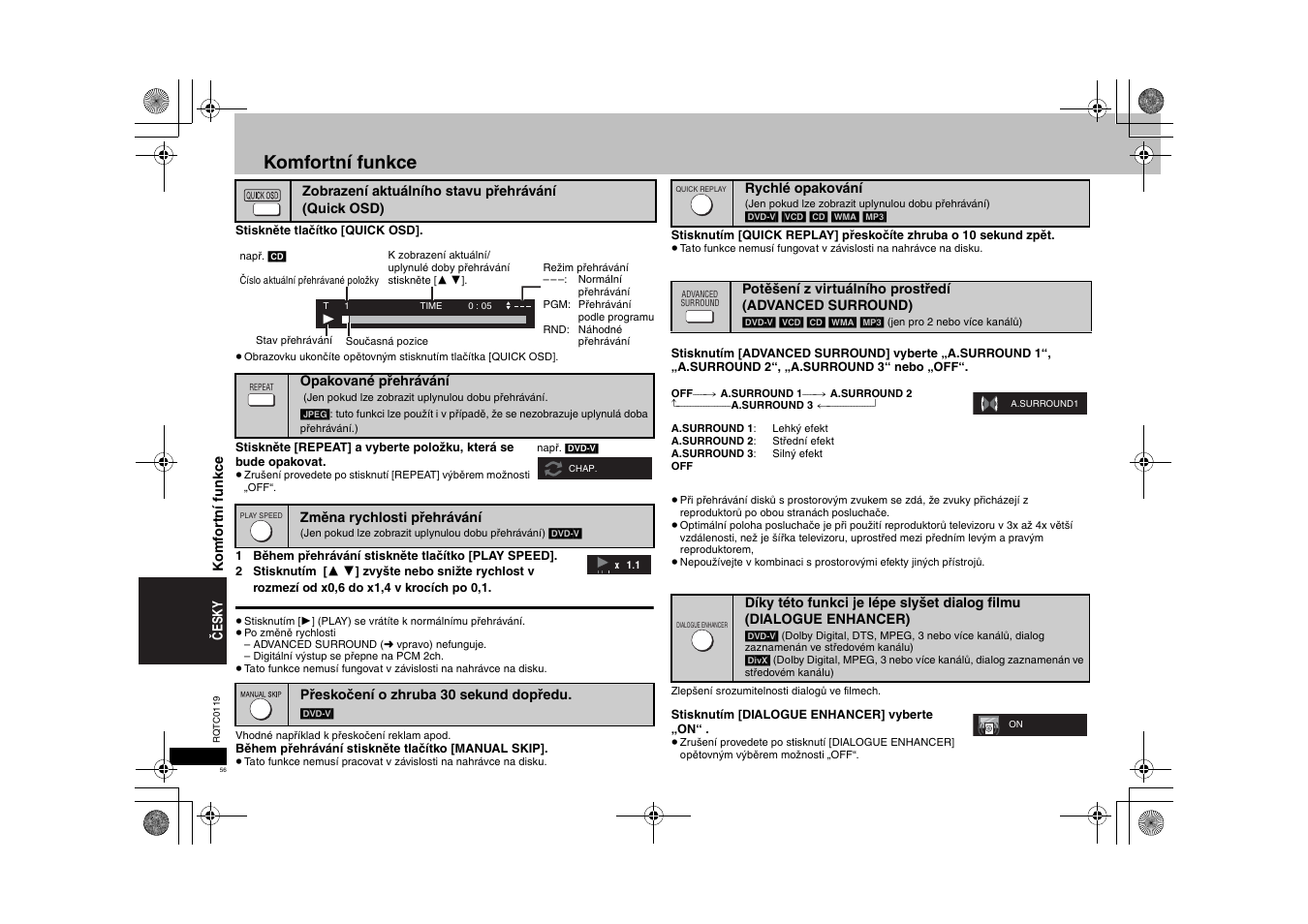 Komfortní funkce | Panasonic DVDS33 User Manual | Page 56 / 72
