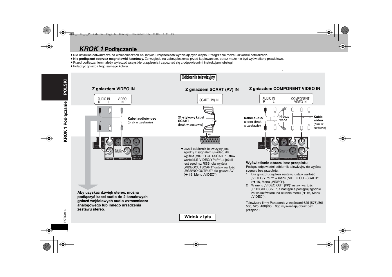 Krok 1, Podłączanie | Panasonic DVDS33 User Manual | Page 6 / 72