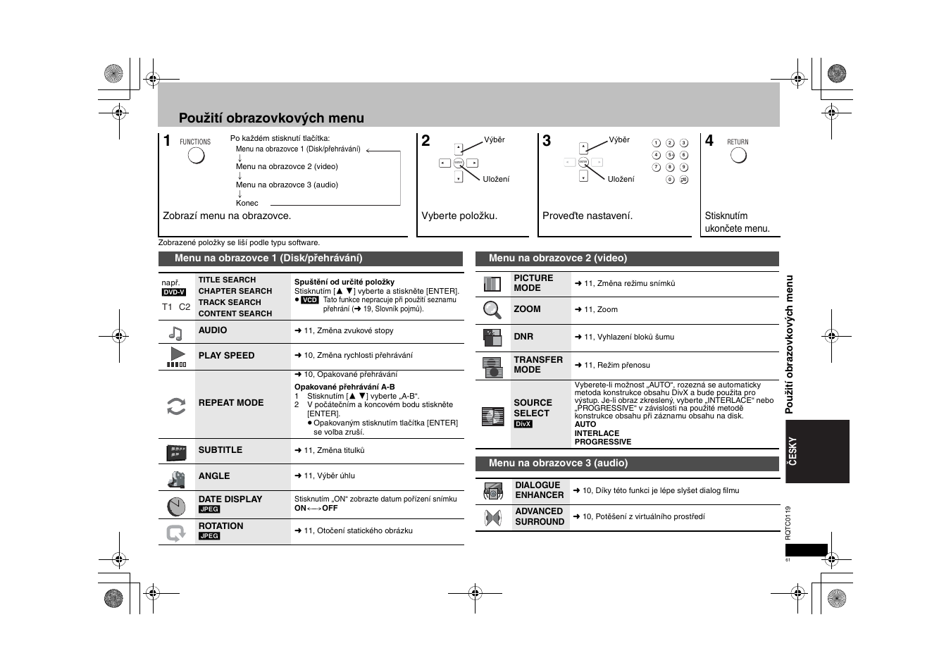 Použití obrazovkových menu | Panasonic DVDS33 User Manual | Page 61 / 72