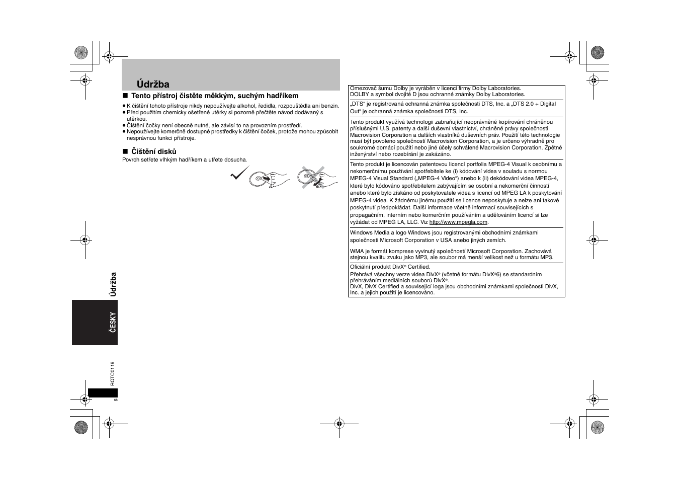 Údržba | Panasonic DVDS33 User Manual | Page 68 / 72