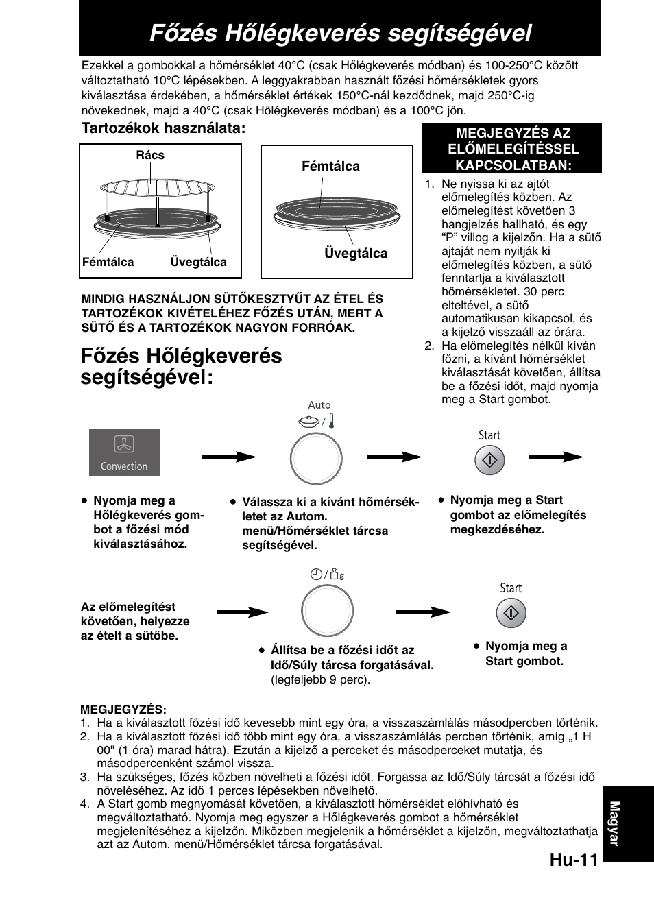Főzés hőlégkeverés segítségével, Hu-11 | Panasonic NNCD567MEPG User Manual | Page 13 / 28