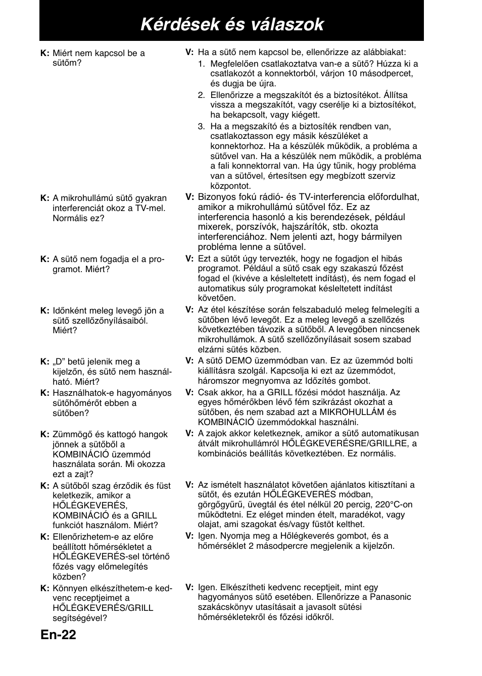 Kérdések és válaszok, En-22 | Panasonic NNCD567MEPG User Manual | Page 24 / 28