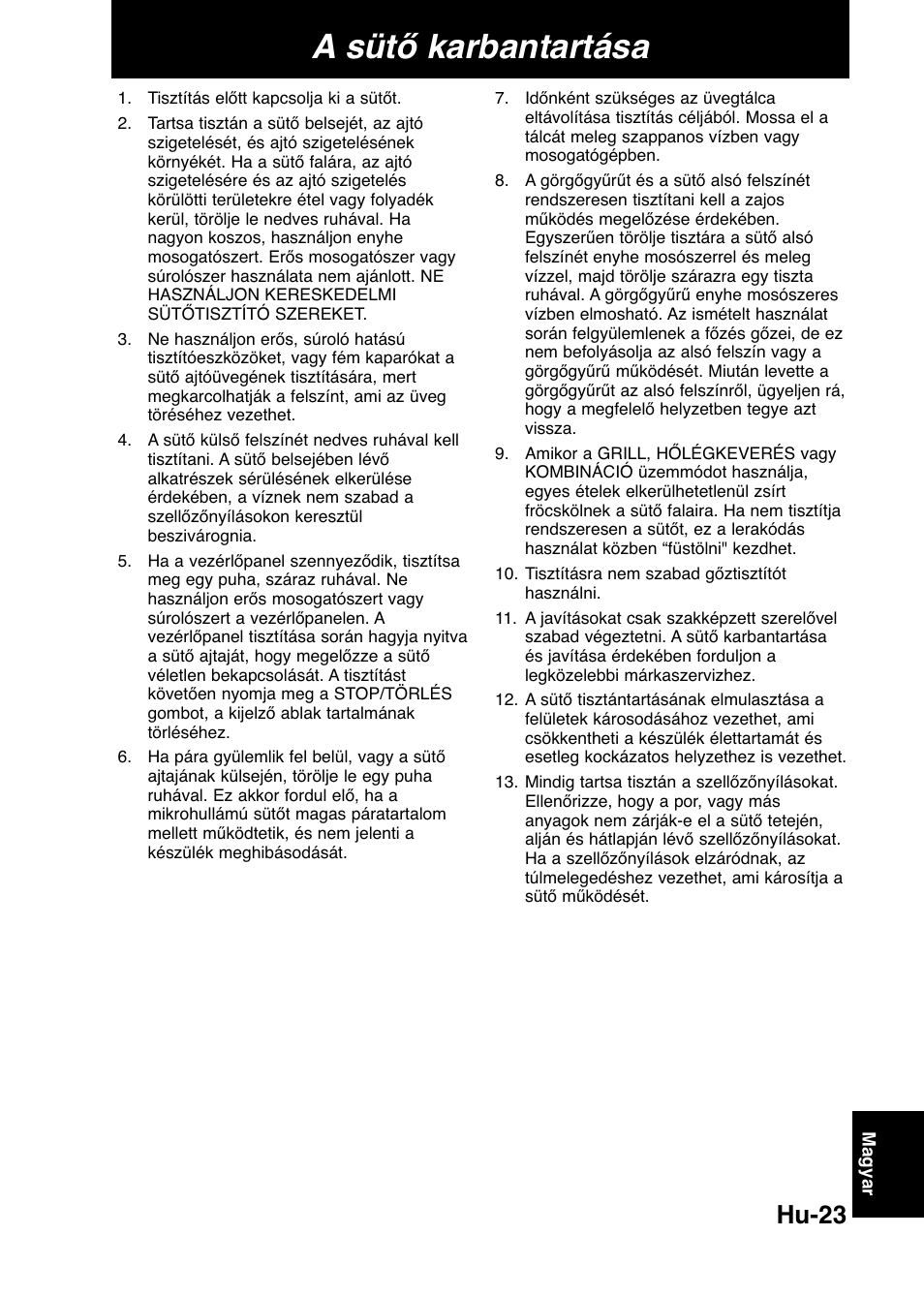 A sütő karbantartása, Hu-23 | Panasonic NNCD567MEPG User Manual | Page 25 / 28